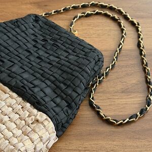 Maria de la Rosa -Made in Italy,        Elegant Black and Tan Woven Shoulder Bag
